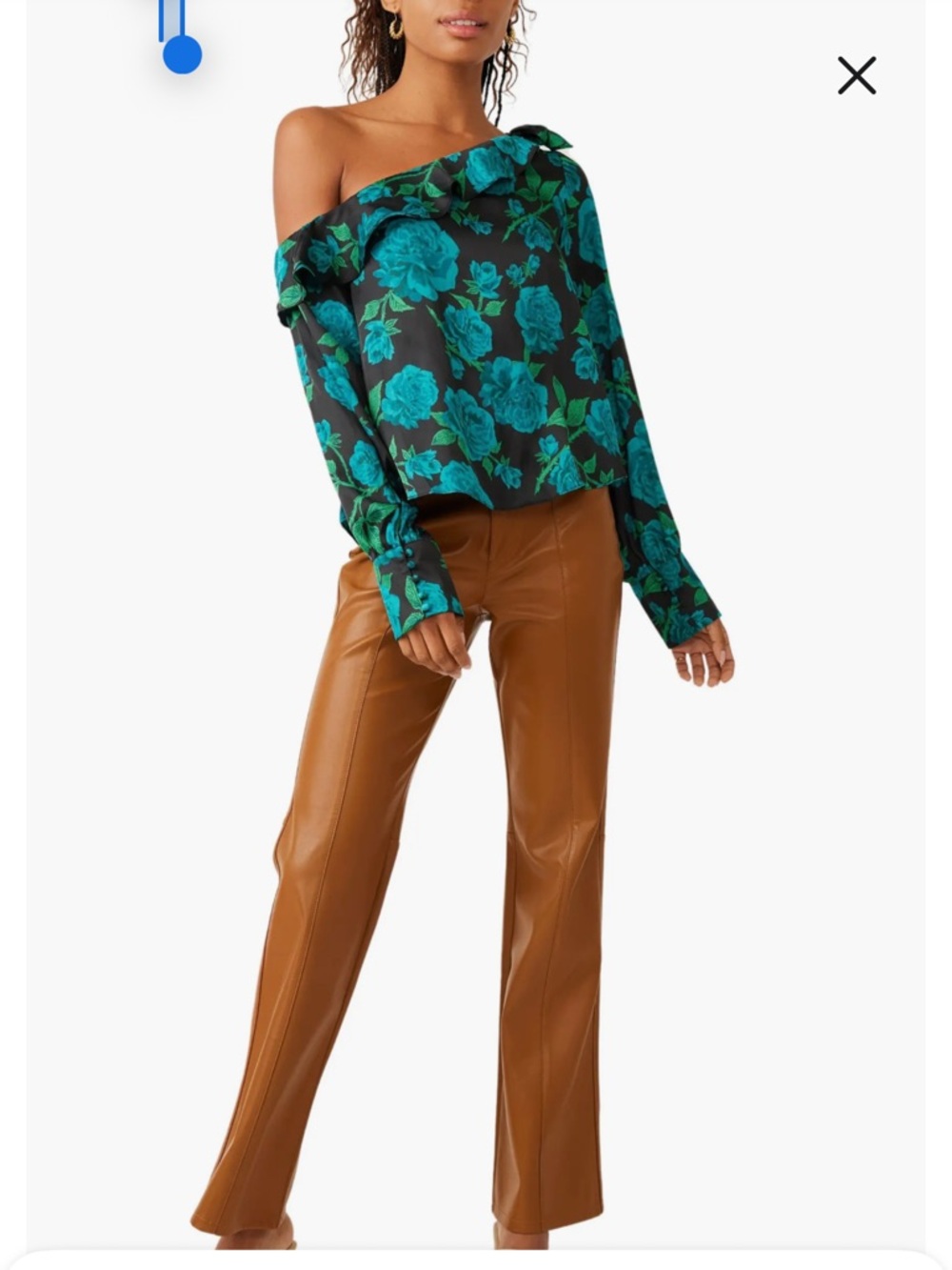 Free People These Nights Floral One Shoulder Satin Top Size Small Beautiful On.
